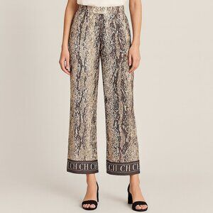 CH Carolina Herrera Snake Print Wide-Leg Pants, Size 6
